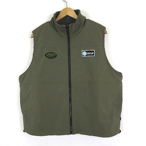フーズフーギャラリー WHO'S WHO gallery COOPER FACT リバーシブル ベスト ナイロン ボア ロゴ ワッペン ジップアップ F カーキ グレー