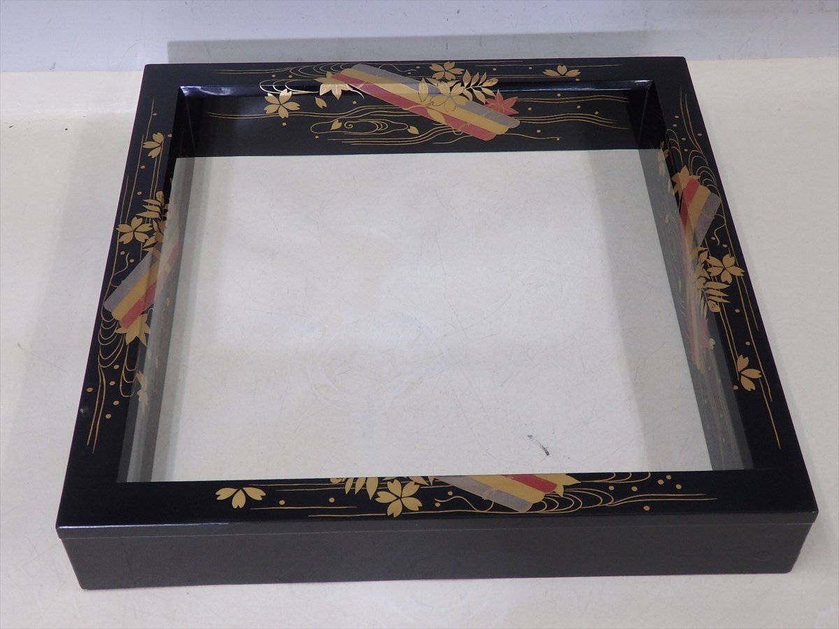☆加州(加賀) 前端春斎作【花筏蒔絵 炉縁 共箱】木製漆器 状態良好
