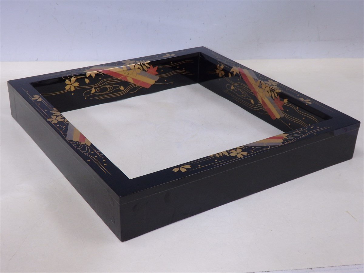 ☆加州(加賀) 前端春斎作【花筏蒔絵 炉縁 共箱】木製漆器 状態良好