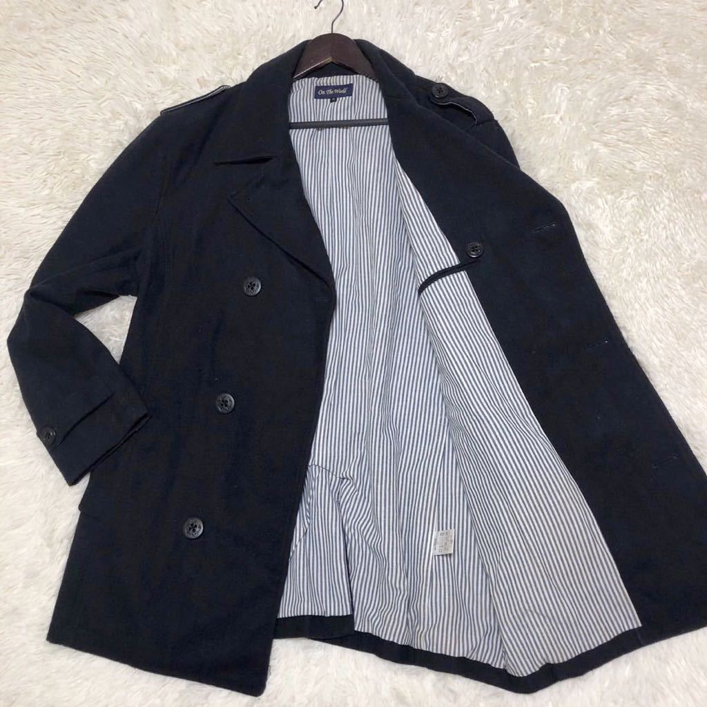 【大きいサイズ5L】On.The.World ピーコート 裏地 ストライプ メンズ ビジネス オンザワールド ビッグシルエット 4XL ネイビー