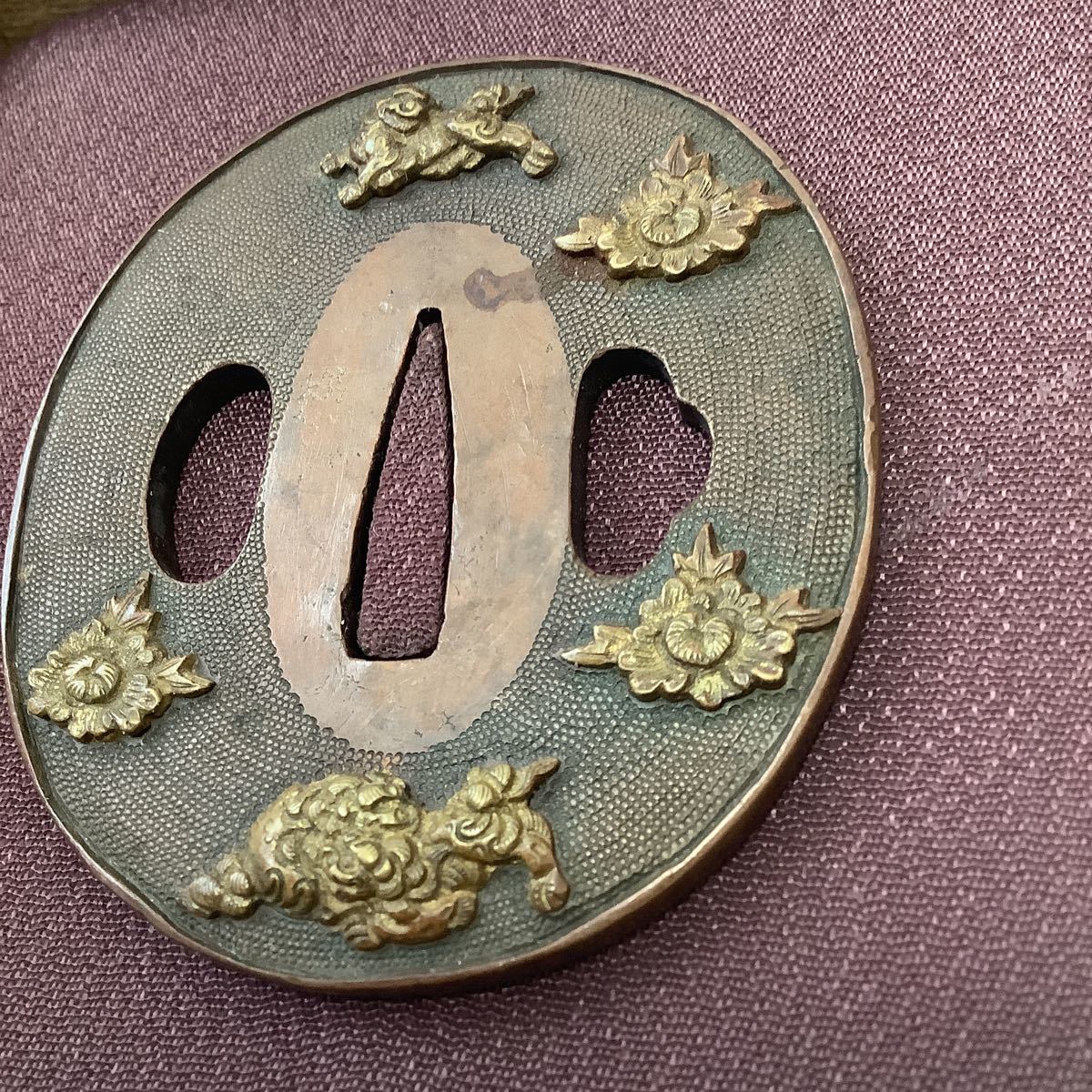 武具 刀装具 古銅 渦文 鍔 時代箱 C 9439 武具 刀装具 古銅 渦