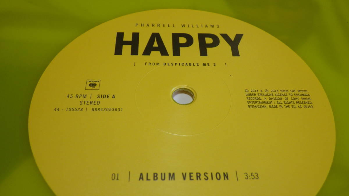 12inch pharrell williams happy イエローカラーバイナル レコード