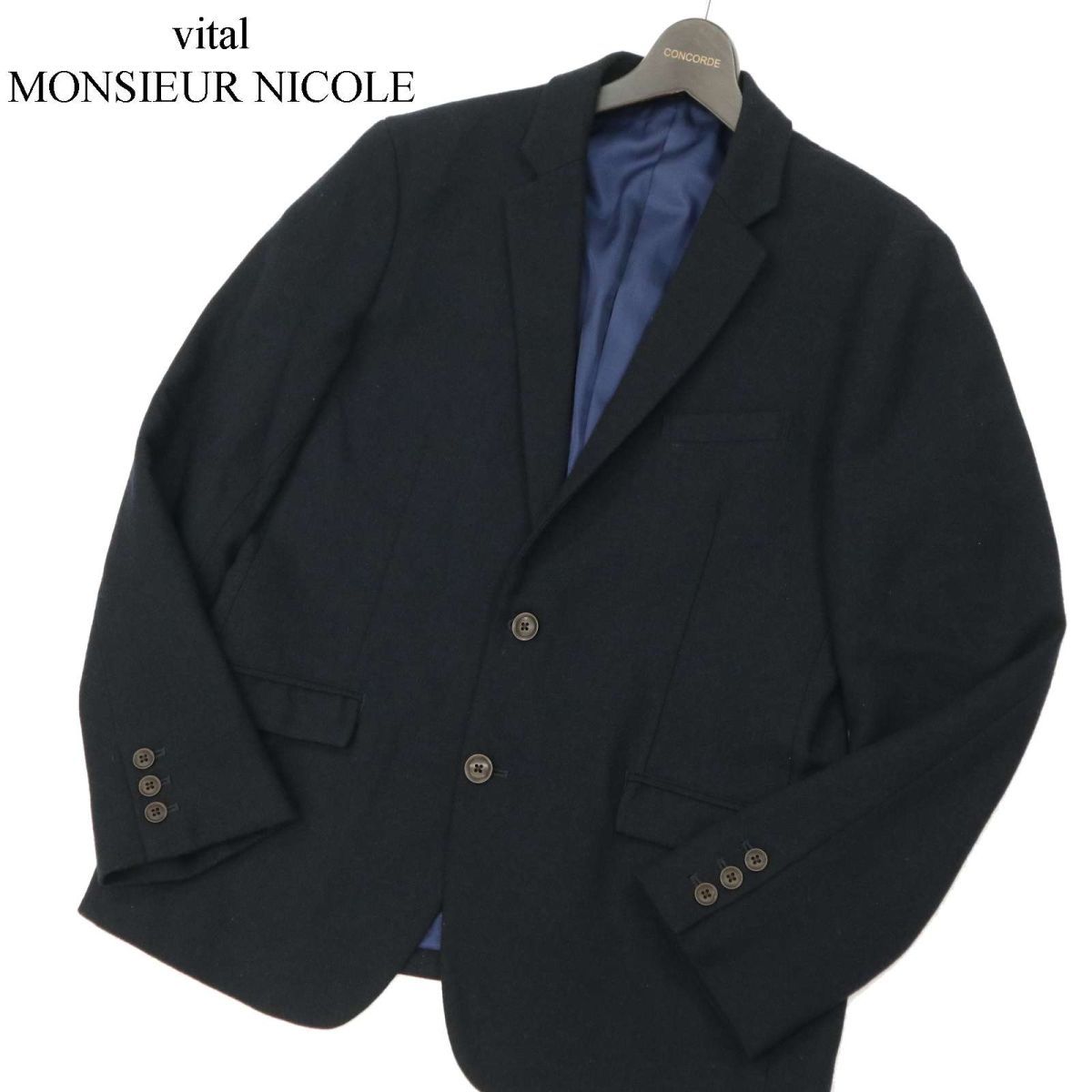 vital MONSIEUR NICOLE ムッシュ ニコル 秋冬 総裏 ウール★ ツイード 2B アンコン テーラード ジャケット Sz.50　メンズ 紺　C3T08958_A#N