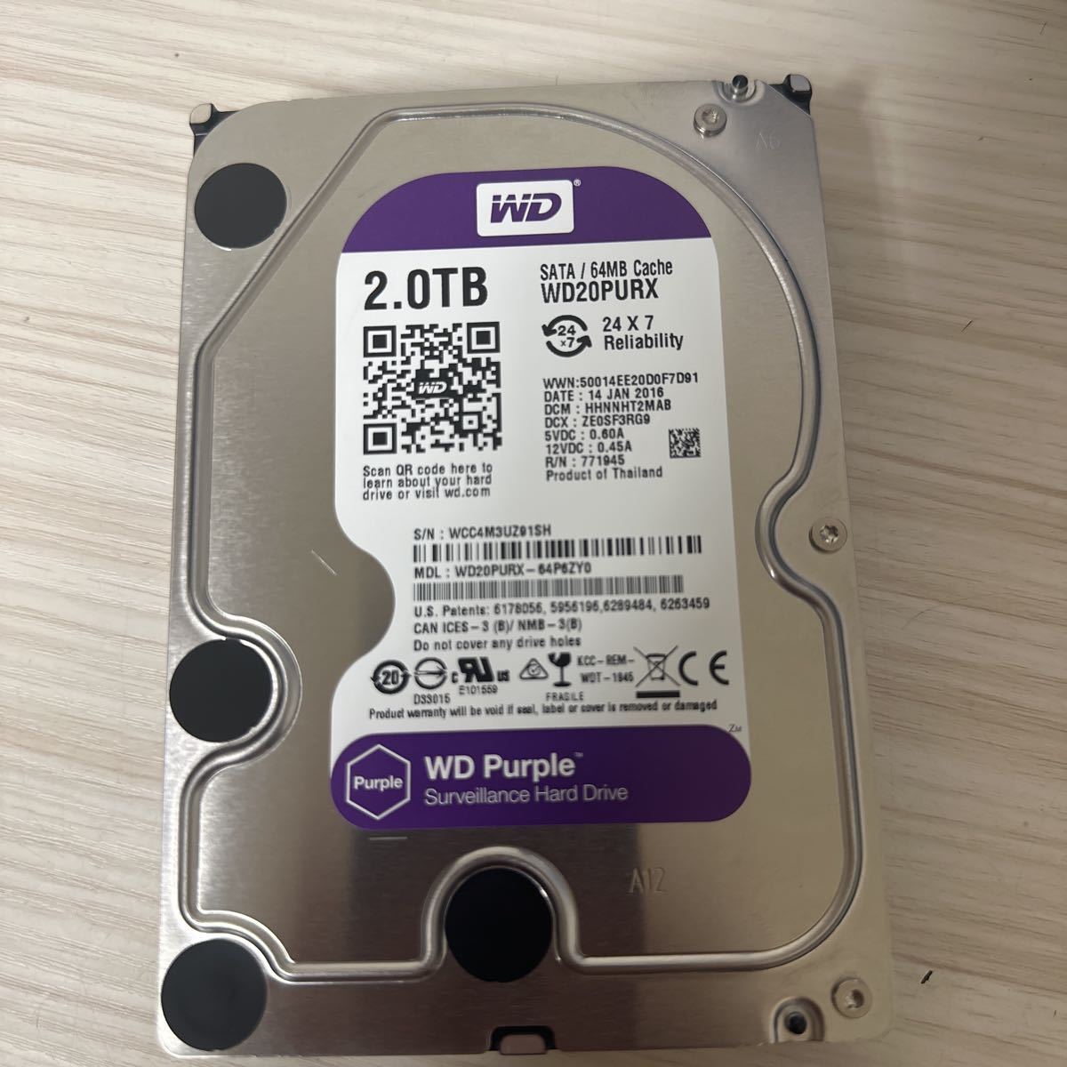 X488:【動作保証/使用0時間/AVコマンド対応】WDC WD20PURX-64P6ZY0 3.5