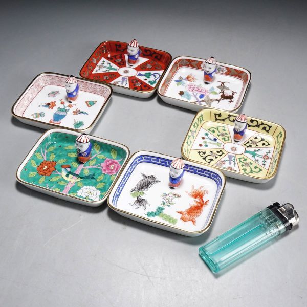 KM026. Herend ヘレンド シノワズリ トレイ 皿 小物入 計六点 箱付属