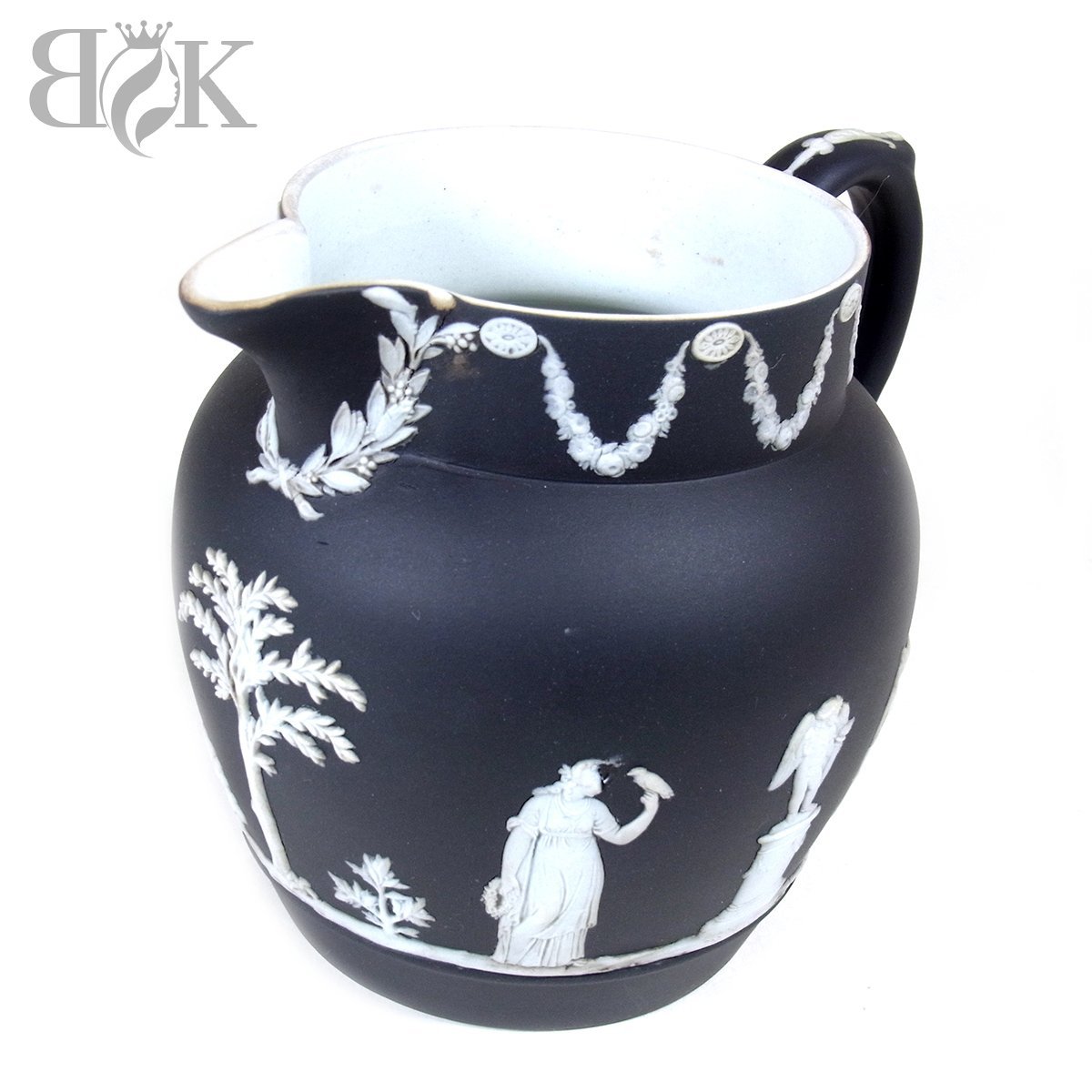 ウェッジウッド ジャスパー 水差し ブラック 陶器 神話図 英国アンティーク WEDGWOOD ◆