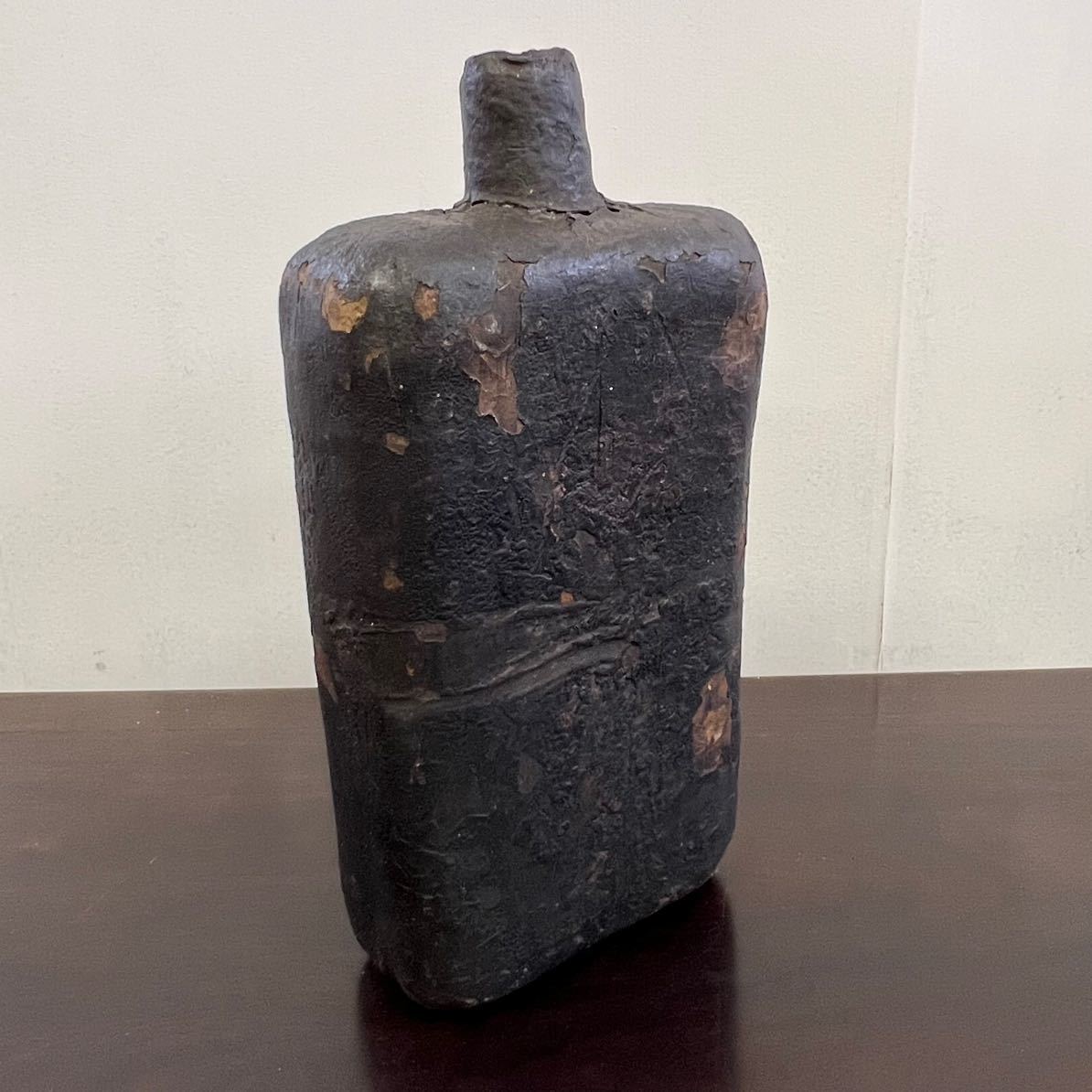 蔵出 李朝 乾漆 扁壷 花器38cm 花瓶 水筒 酒器 花差 偏壺 華道具 李朝