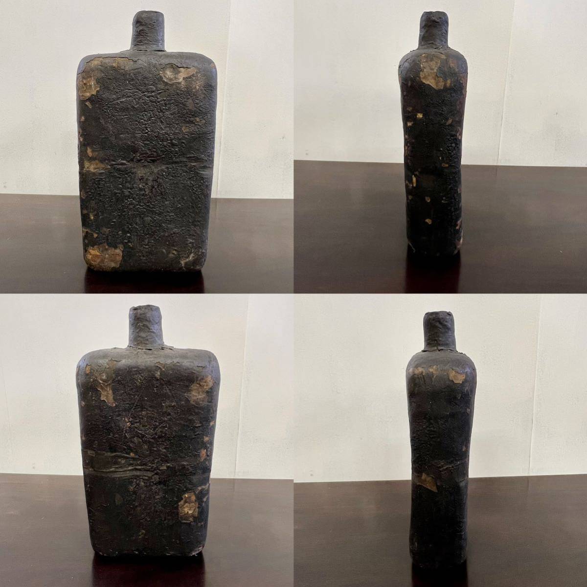 蔵出 李朝 乾漆 扁壷 花器38cm 花瓶 水筒 酒器 花差 偏壺 華道具 李朝