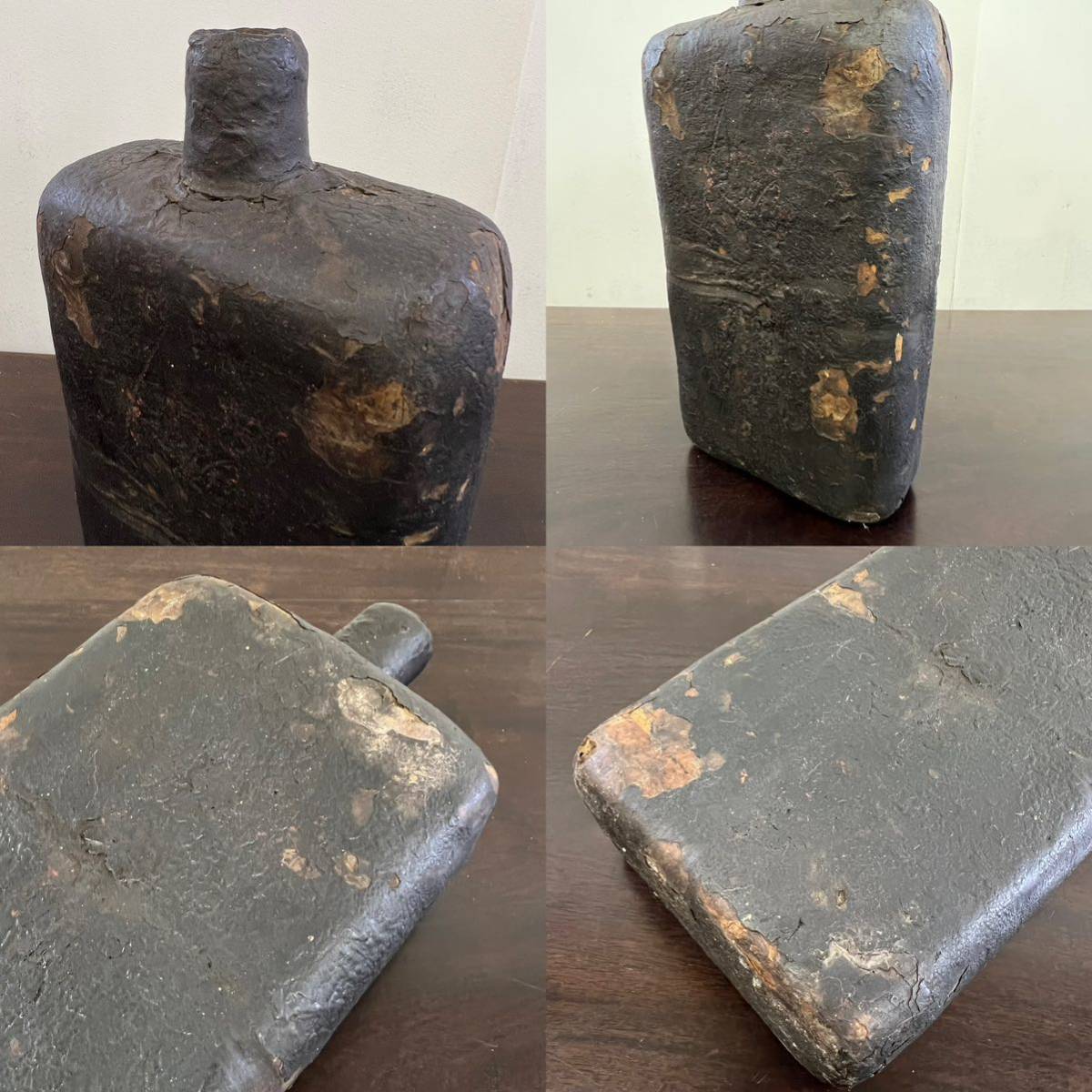 蔵出 李朝 乾漆 扁壷 花器38cm 花瓶 水筒 酒器 花差 偏壺 華道具 李朝