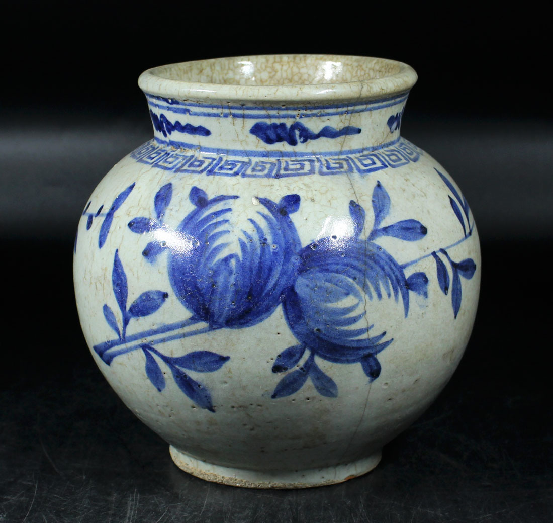 李朝/高麗 特集出品】李朝染付切子瓶 「萬壽無疆」 朝鮮古陶磁器/李朝