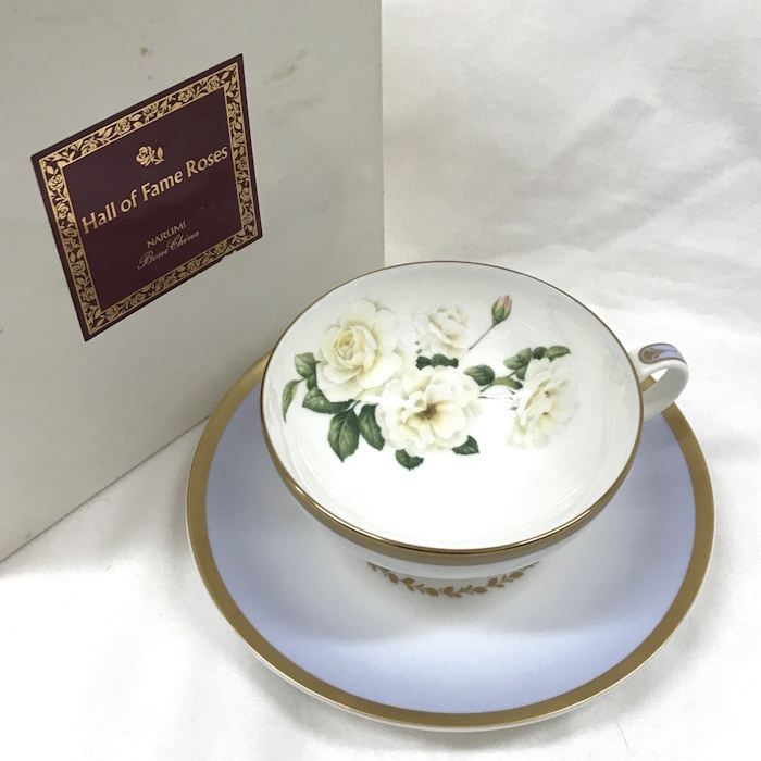 未使用 NARUMI カップ＆ソーサー Hall of fame roses 薔薇 Ice berg ホワイト ゴールド [jgg]