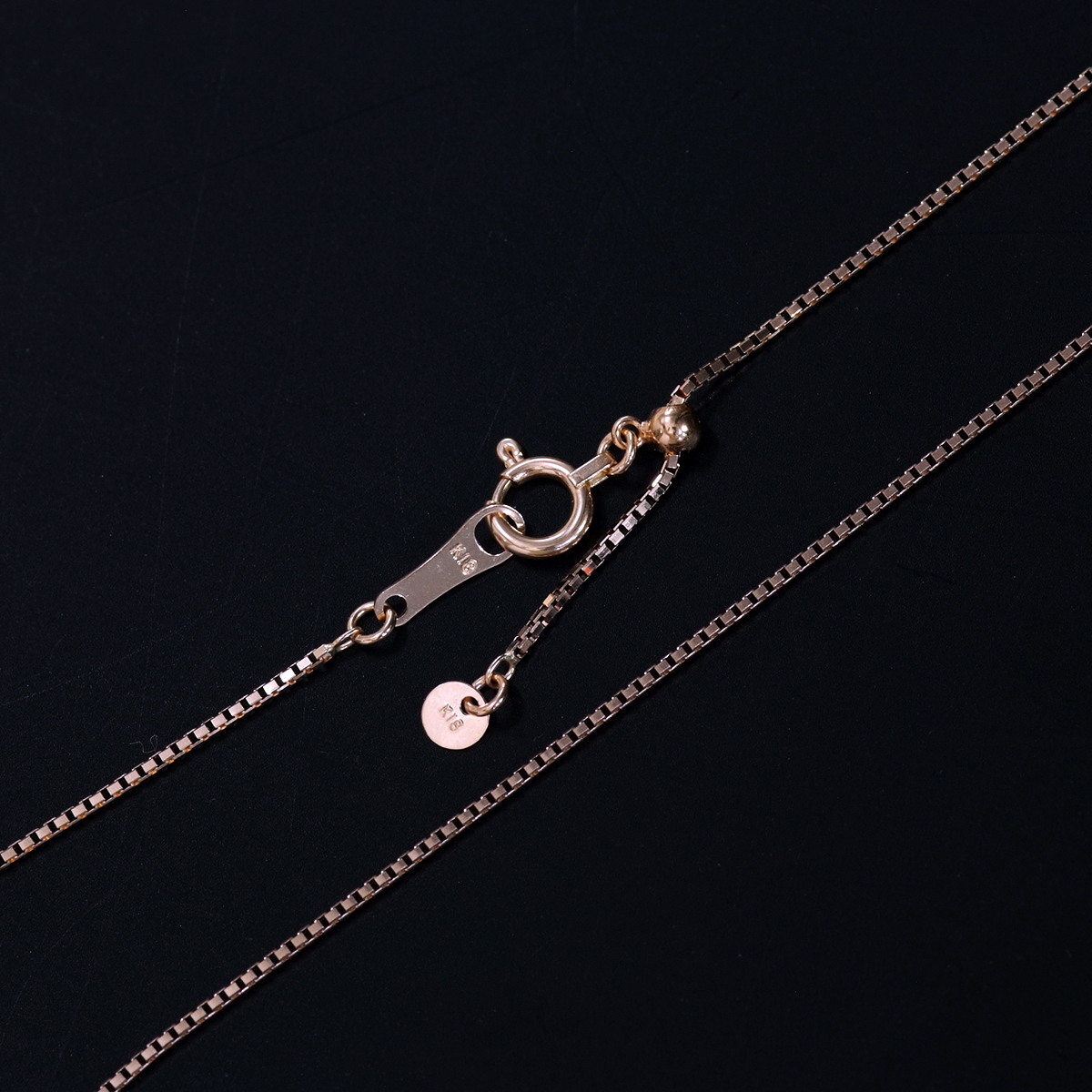*N205【幸せのピンクゴールド】最高級18金ピンクゴールド無垢ベネチアンネックレス フリー(最長45cm) 重量1.8g チェーン幅0.7m