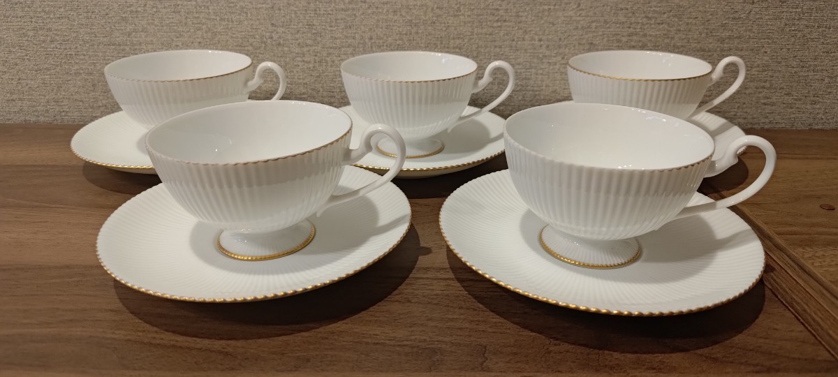 希少【未使用】Noritake ダイヤモンドコレクション カップ＆ソーサー5客 ノリタケ ダイヤモンドコレクション カップ＆ソーサー 5点 白磁 金彩