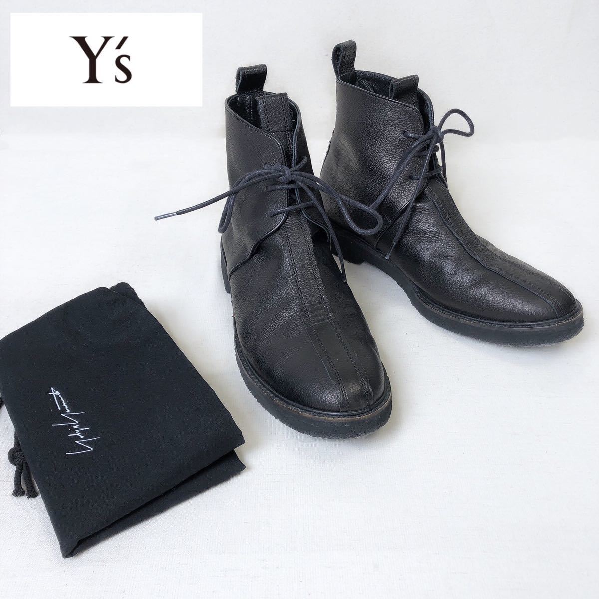 y's ワイズ／レザー　レースアップショートブーツ　編み上げ 美品] Y'sワイズ レザー ショートブーツ 黒 サイズ6 ワイズ Y's - ys
