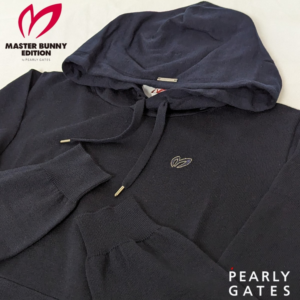 ★新品正規品 パーリーゲイツ/マスターバニー 定番無地ニットフーディ 5(L)　　最高ランクのウール使用