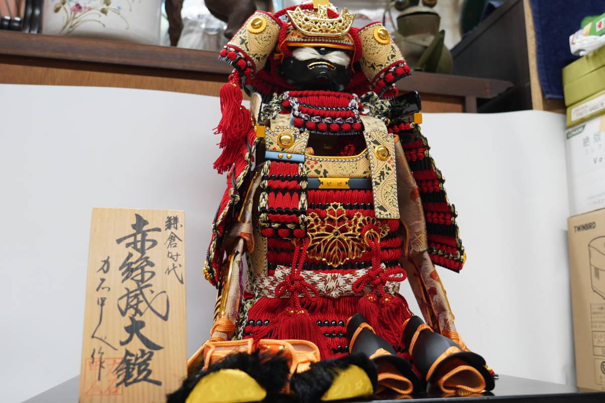 黒小札赤糸緘大鎧 鈴甲子 雄山作 】 伏見12号 大鎧 全高約74㎝ □ 五月