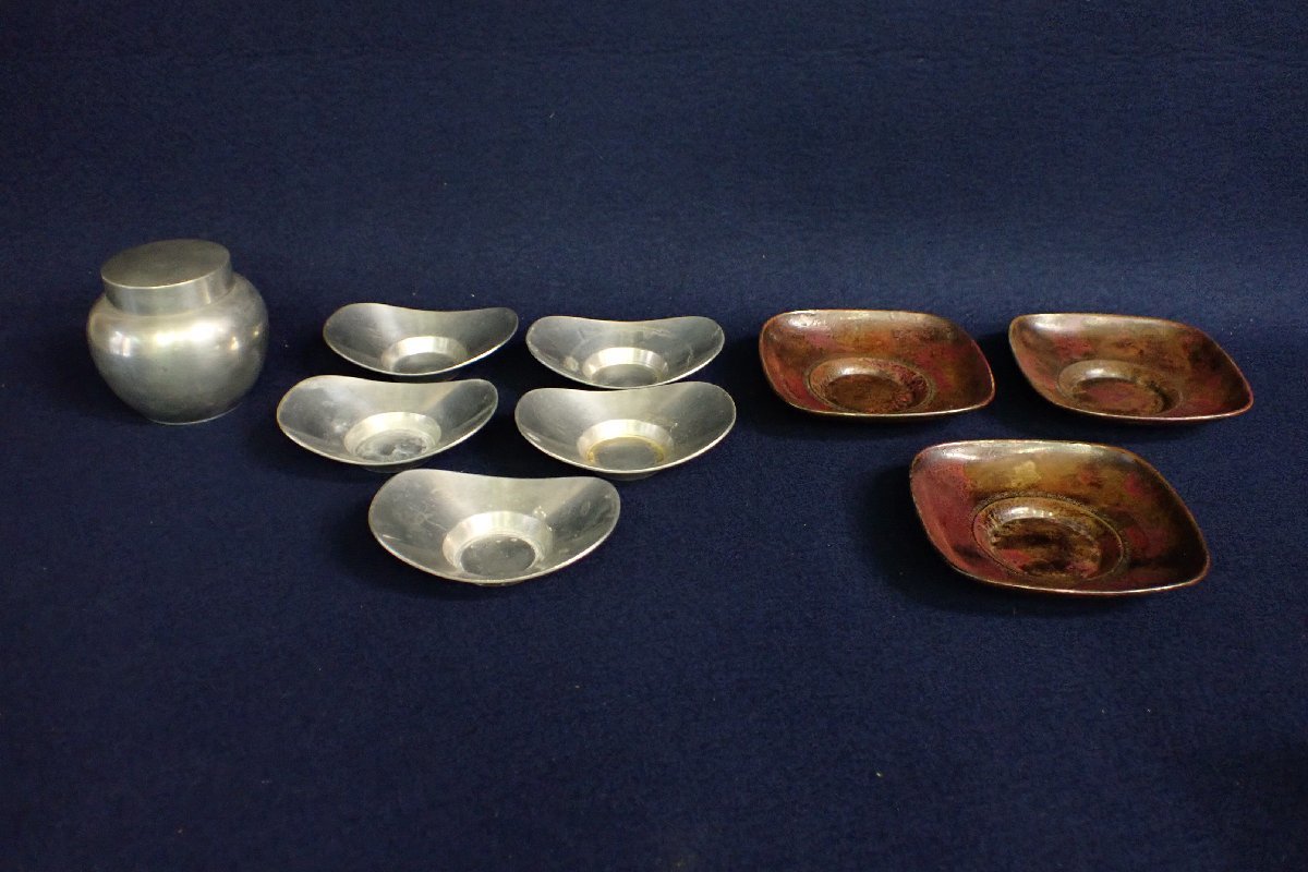 ★102641 純錫 茶道具 茶器 茶入 茶壺 茶托 銅製 茶托 まとめて ★