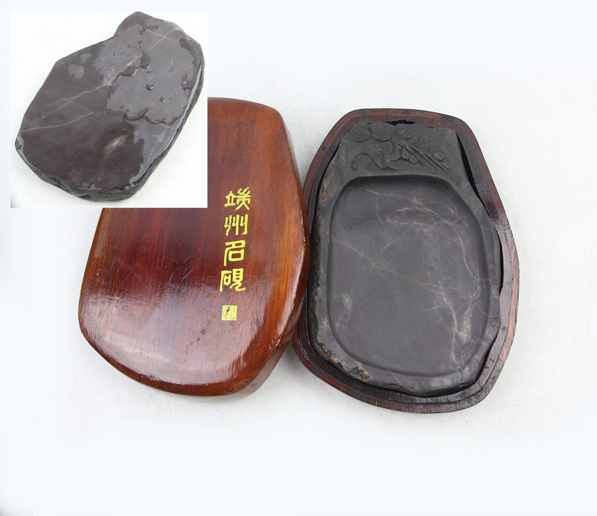 0441 唐物 端渓 硯 唐木箱 硯本体 サイズ：17.5×11.7×H2.2cm 検：端渓