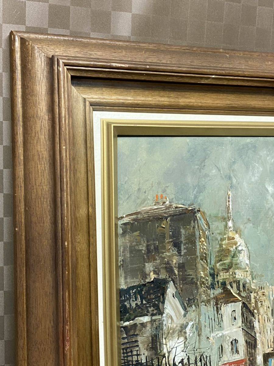 ヨーロッパの街角-F10 油彩 キャンバス 額装作者不明・希少