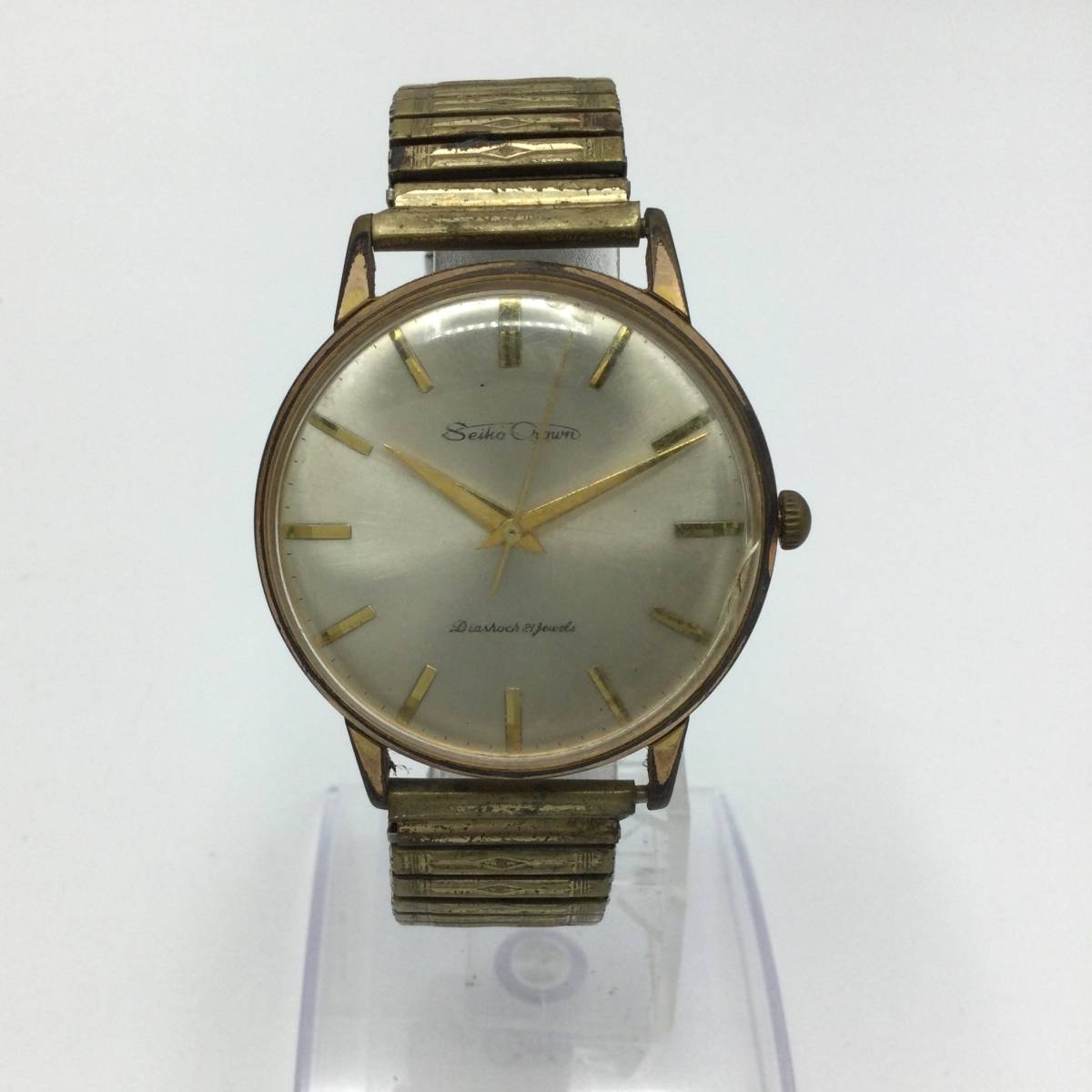S100 ◎【AT/稼働】SEIKO CROWN セイコー クラウン 21石 手巻き メンズ腕時計 ※風防傷有り 社外ベルト 現状品 ◎