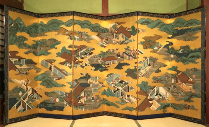 文化遺産オンライン 紙本金地著色洛中風俗図〈／六曲屏風〉 紙本著色月