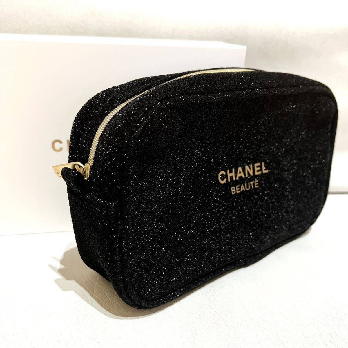 シャネル CHANELノベルティ 2way 箱付き 化粧ポーチ ラメ ロゴ 限定 
