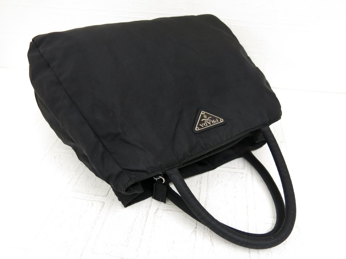 PRADA プラダ◆ナイロン◆ハンド トート バッグ◆ブラック シルバー金具◆超美品◆ヴィンテージ◆腕掛け◆N6792