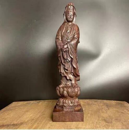 仏像 沈香木彫り 観音菩薩 観音立像 置物 精密彫刻 高さ29cm 仏像 置物