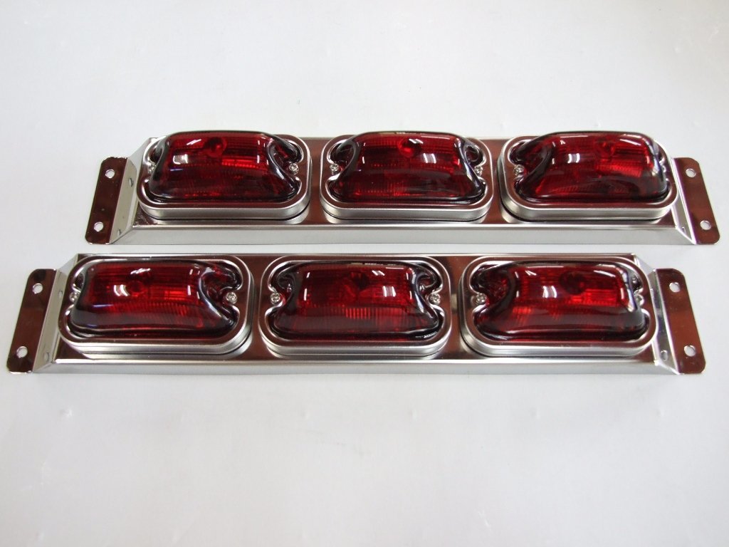 車高灯3連ステ 前開き角マーカー付 配線済み　左右1セット ガラスレンズ赤色(レッド)　限定