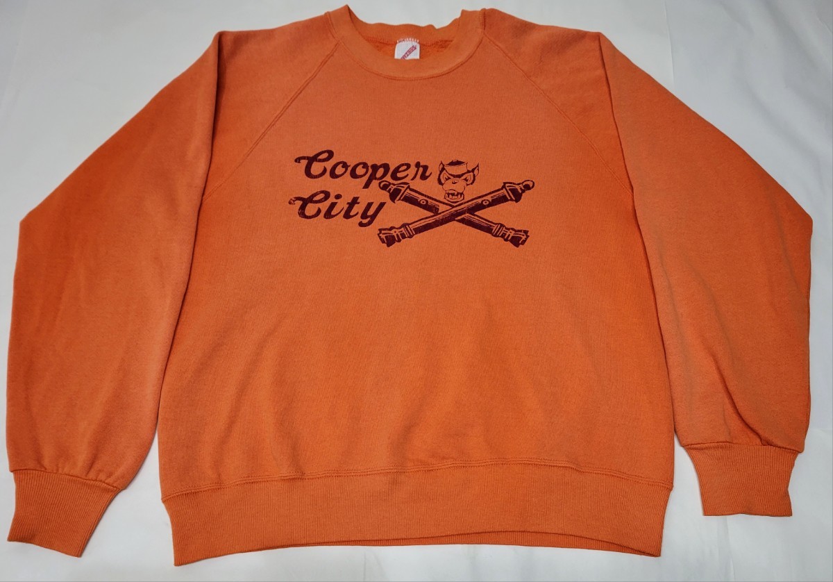 80s USA製 JERZEES “COOPER CITY” プリント スウェット オレンジ L 80 