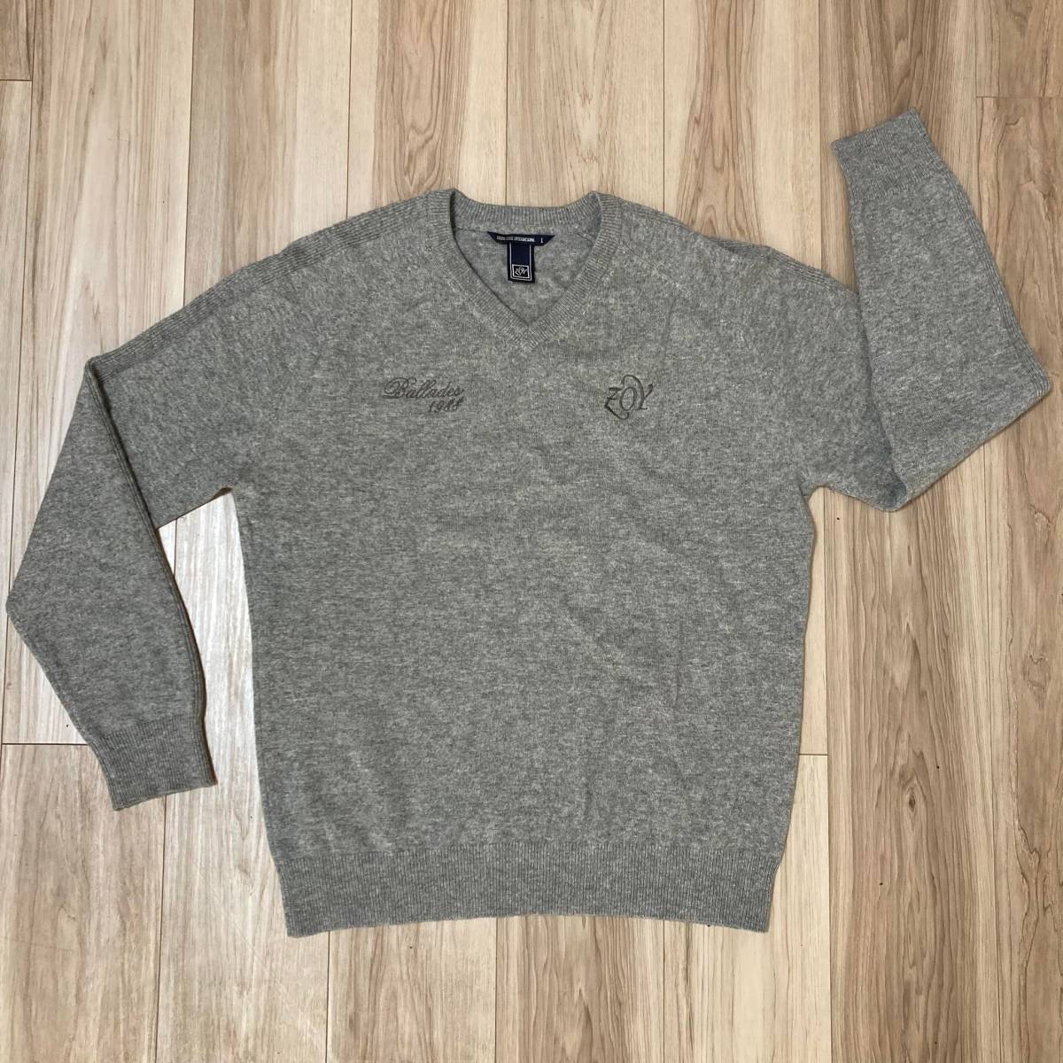 送料無料★ZOY メンズ 1 カシミヤ 100％ セーター ニット ゴルフ 日常 アウトドア なめらか素材 シンプル 刺繍ロゴ 良質品 D846 グレー