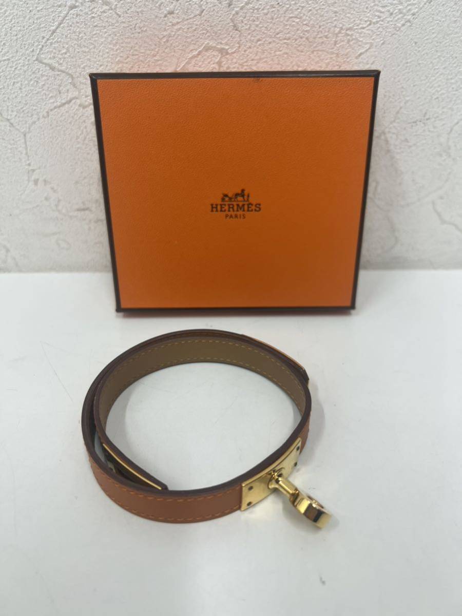 ⑪HERMES エルメス ブレスレット レザー ORNオレンジ　レディース　ケリードゥブルトゥール
