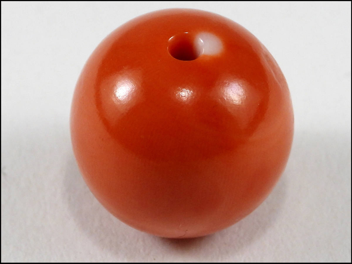 騰立】珊瑚 天然珊瑚 珊瑚玉「玉径約16mm/重さ約6g」□