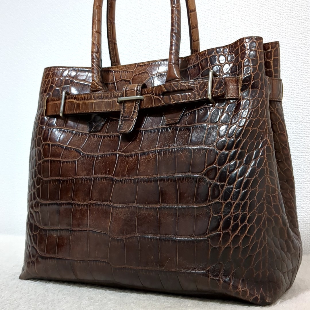 1円 □希少□ FURLA トートバッグ クロコ型押し ブラウン フルラ 