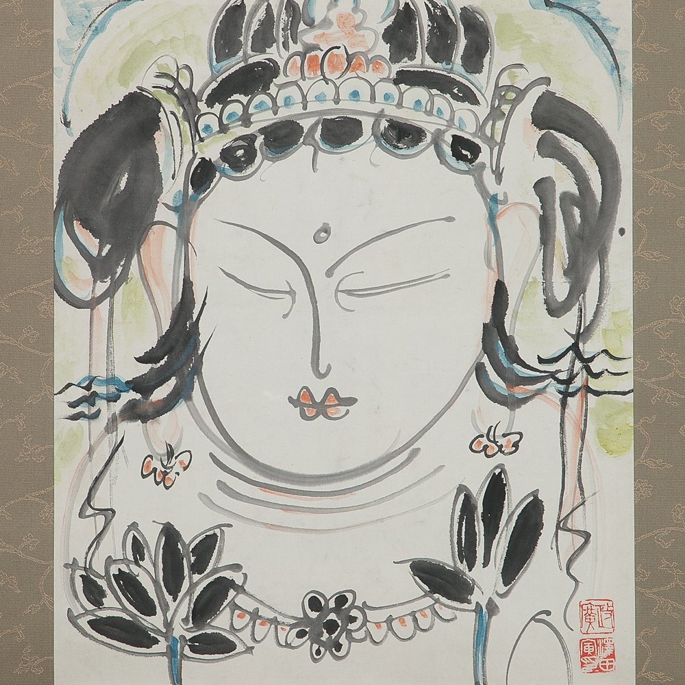 五】文化勲章 澤田政廣 仏画 『聖観世音菩薩』 真作 紙本 彩色 掛軸