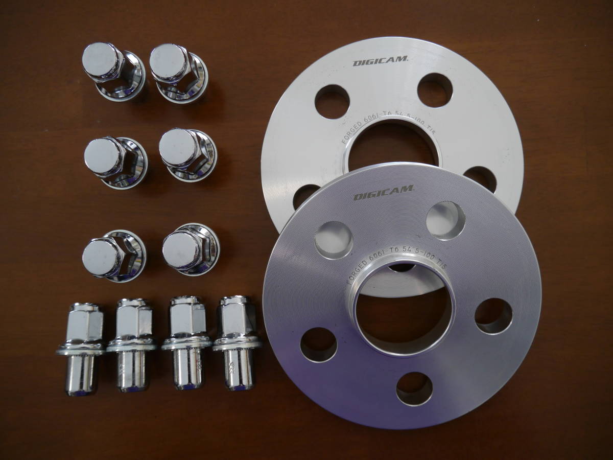 デジキャン DIGICAM トヨタ純正アルミホイール専用スペーサー 5穴.PCD100 スペーサー15mm ハブ径54-54 2枚 ロングナット10個付き