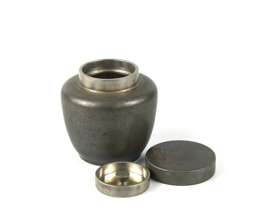 北】二世 秦 蔵六 造 純錫 圓式 沈存周之作意 茶壷 茶入 共箱 二重箱