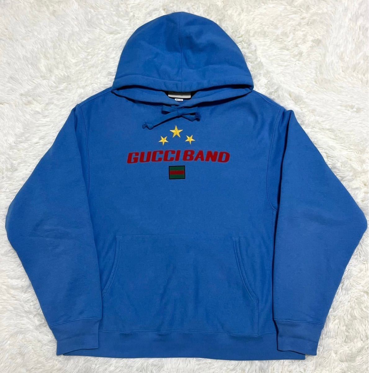 美品 希少サイズXL!! グッチ【大人気デザイン】 GUCCI パーカー スウェット トレーナー トップス 現行 シェリー ビックロゴ ブルー メンズ 