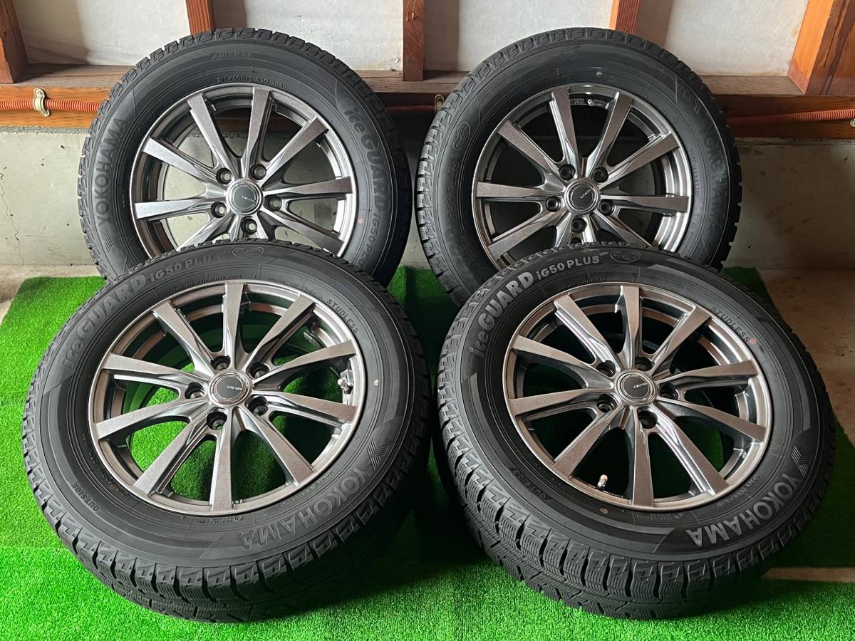 【バリ山】ヨコハマ IG50+ 215/60R16 スタッドレスタイヤ アルミホイール 6.5J +53 4本 2020年製 ヴェゼル オデッセイ CX-3 等