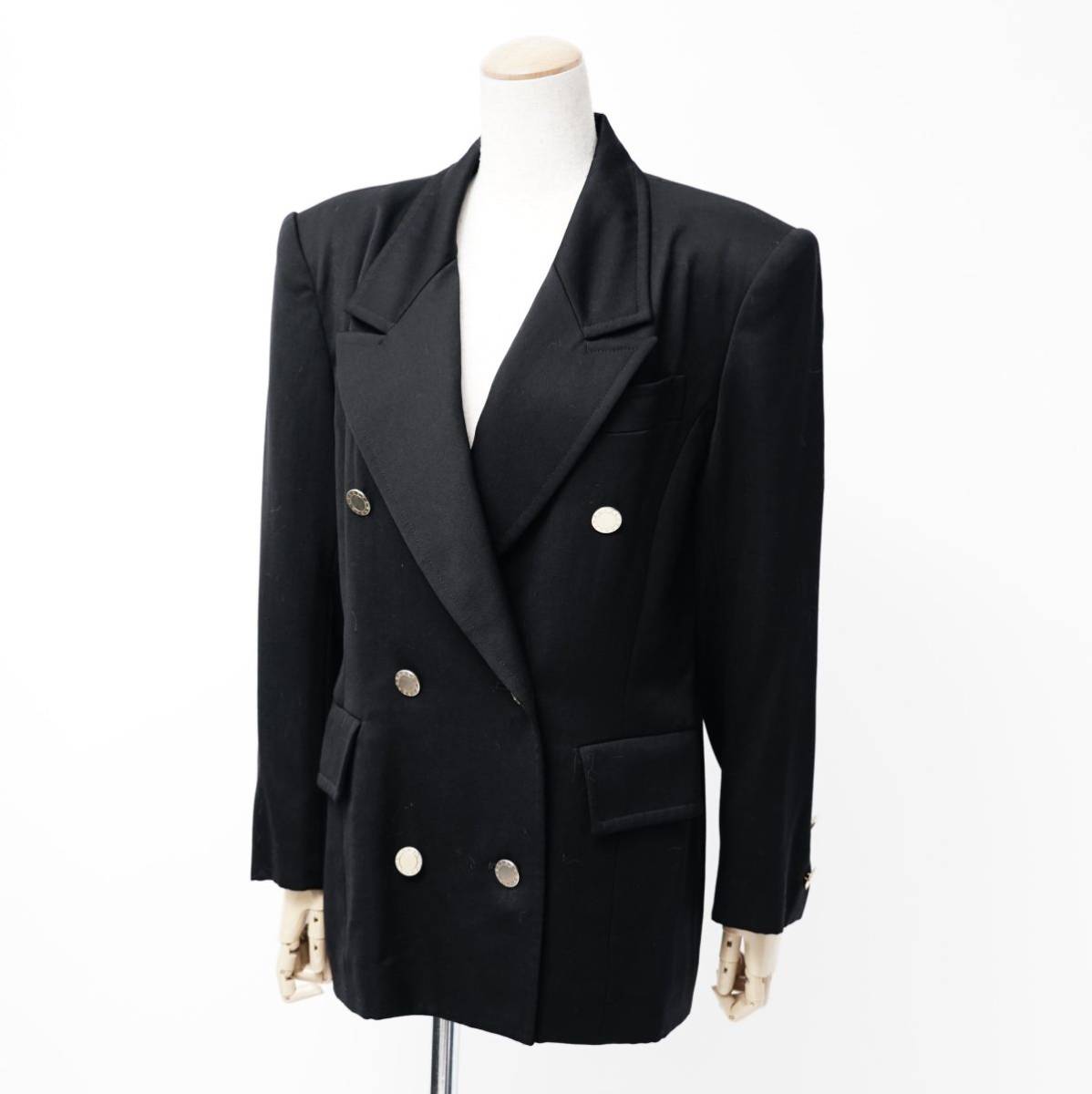 TG7128▲ヴィンテージ ジバンシィ/GIVENCHY Life 金ボタン テーラード ジャケット/ブレザー ダブル ブラック サイズ9号