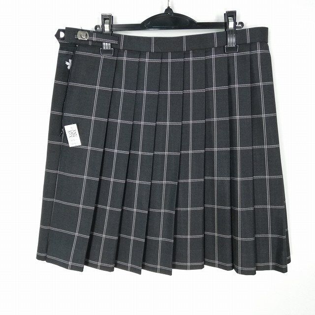 1円 スクールスカート 大きいサイズ 冬物 w85-丈53 チェック 中学 高校 プリーツ 学生服 制服 女子 中古 HK4685