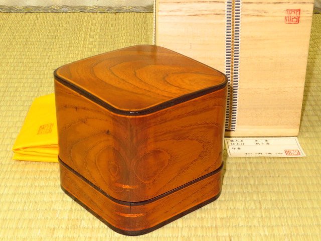 △在銘/松浦清治作銘入四隅落印籠形欅拭漆仕上最高級将棋駒箱△新品