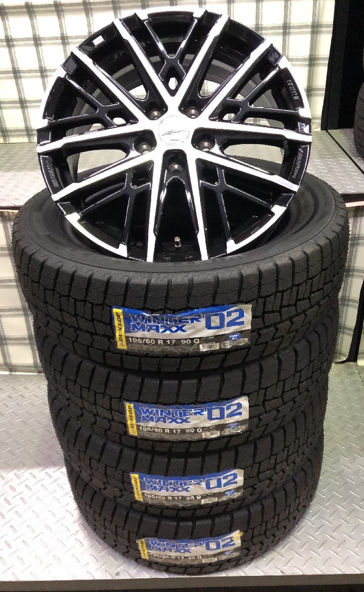 【送料無料】ダンロップ WM02 195/60R17 90Q 2020年製 社外アルミ付き(グレイブ) 6.5J+40 5/114.3 新品1台分セット 60プリウス