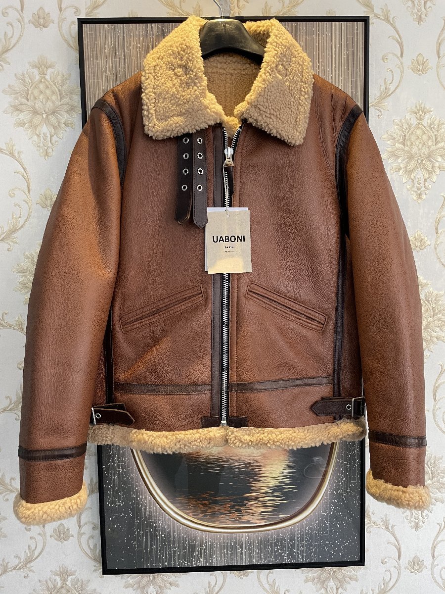 【新品】UABONI レザージャケット フランス 最上級牛革 XL ベッカム愛用 最高級EU製＆定価28万◇UABONI*Paris*ボマージャケット*ユアボニ*パリ