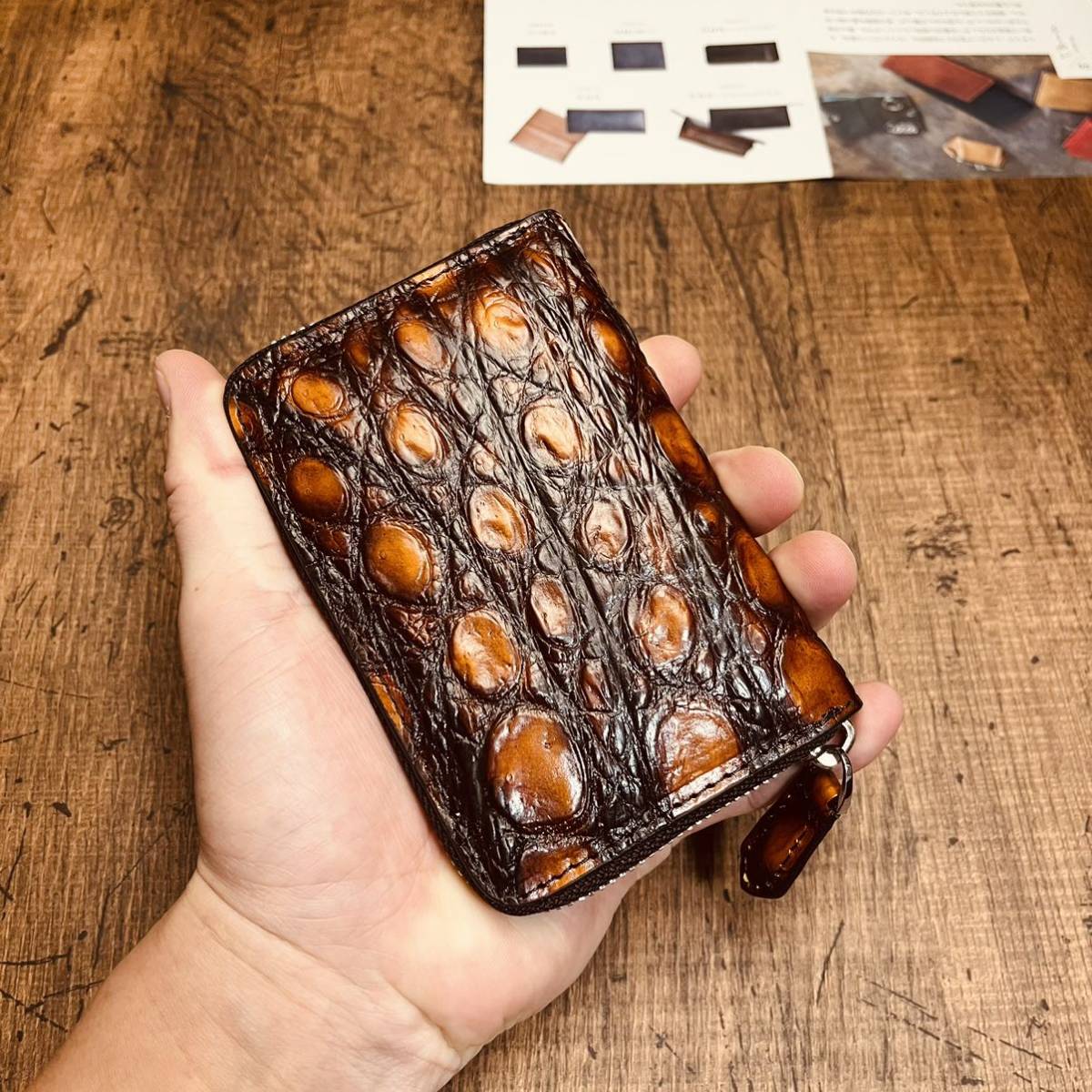 実物撮影 一枚革 クロコダイル メンズ ラウンドファスナー 新品 未使用