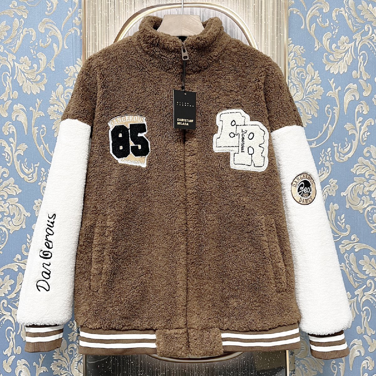 定価8万★christian milada・ミラノ発・フリースジャケット★ボア 防風 防寒 モコモコ 刺 カシミヤ スタジャン アウター M/46サイズ