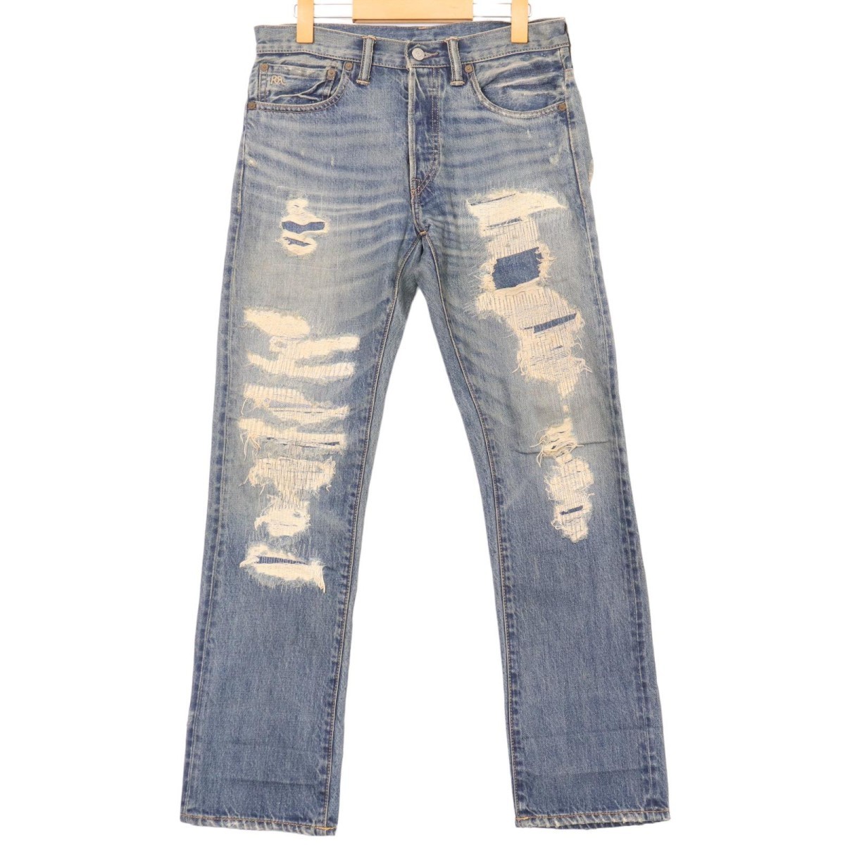 RRL RALPH LAUREN ダブルアールエル ラルフローレン リペア加工 ボタンフライ セルビッチ デニム パンツ ジーンズ 表記サイズ24