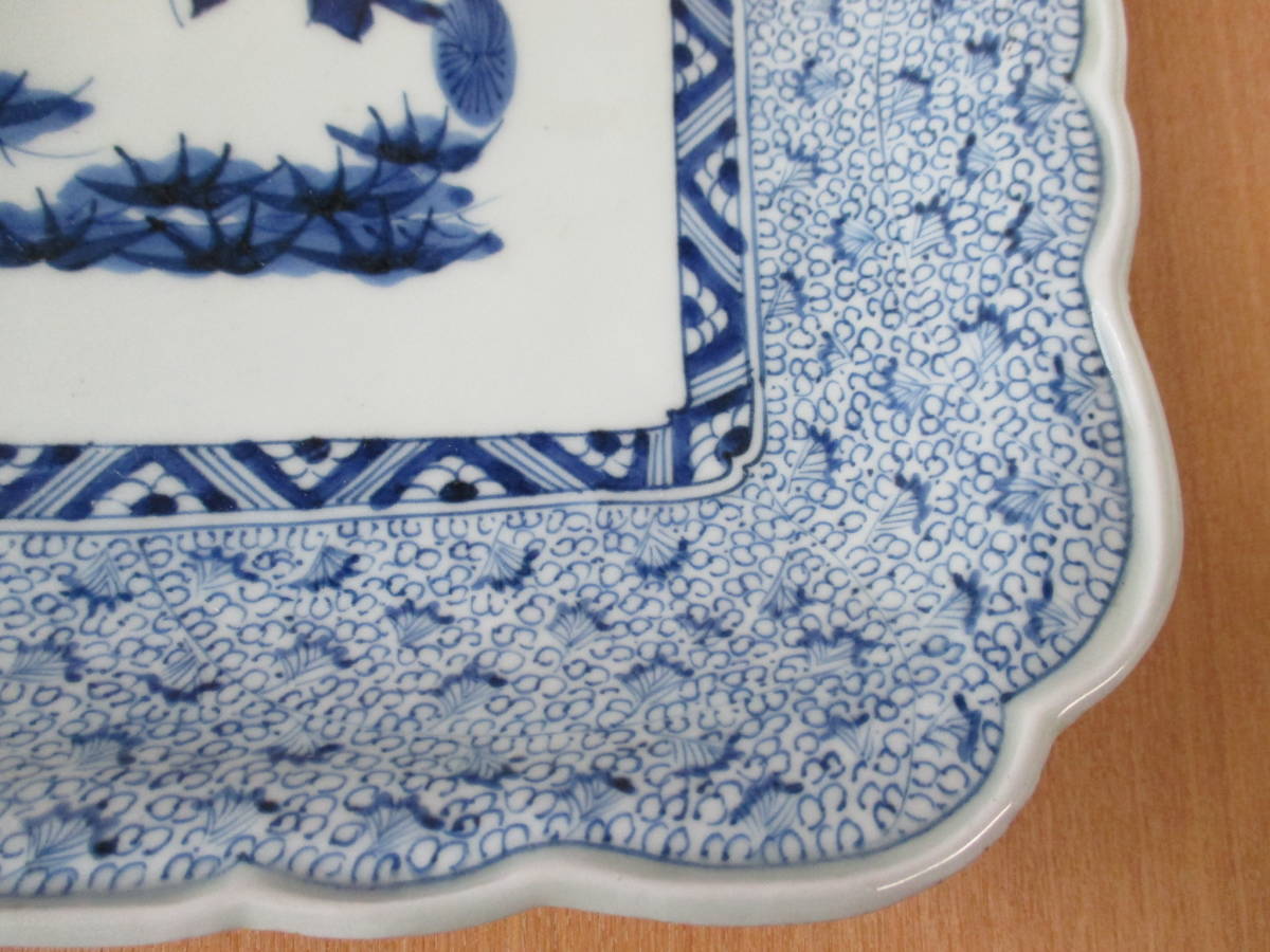 角皿 角長皿 印判 染付 微塵唐草 明治 大正 ベロ藍 松竹梅 窯傷 - メルカリ
