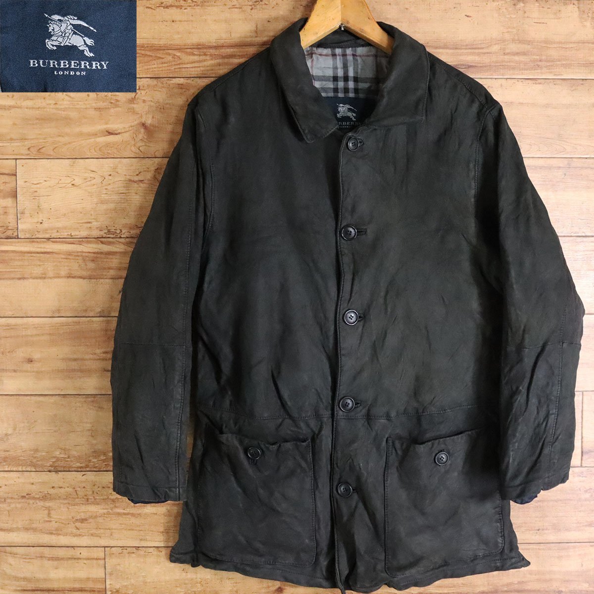 新品，最新作 B1S/s7.31-1 BURBERRY LONDON バーバリーロンドン レザーカーコート 本革 レザージャケット 裏チェック柄 ブラック ヴィンテージ(Mサイズ)｜売買されたオークション情報、yahooの商品情報をアーカイ 男性用