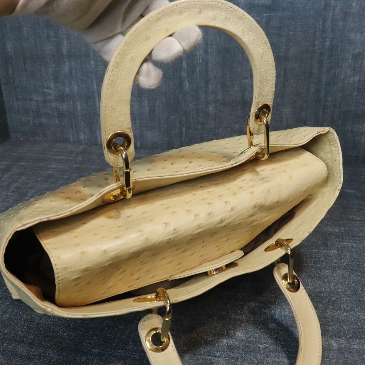 オーストリッチ ハンドバッグ ゴールド金具 OSTRICH トートバッグ 